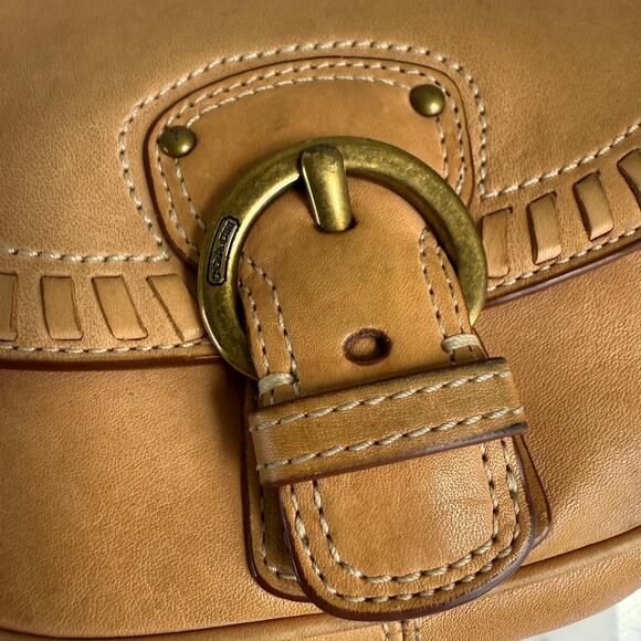 Coach Shoulder Bag Leather Saddle Tan Buckle Western Boho Crossbody - Picture 3 of 16